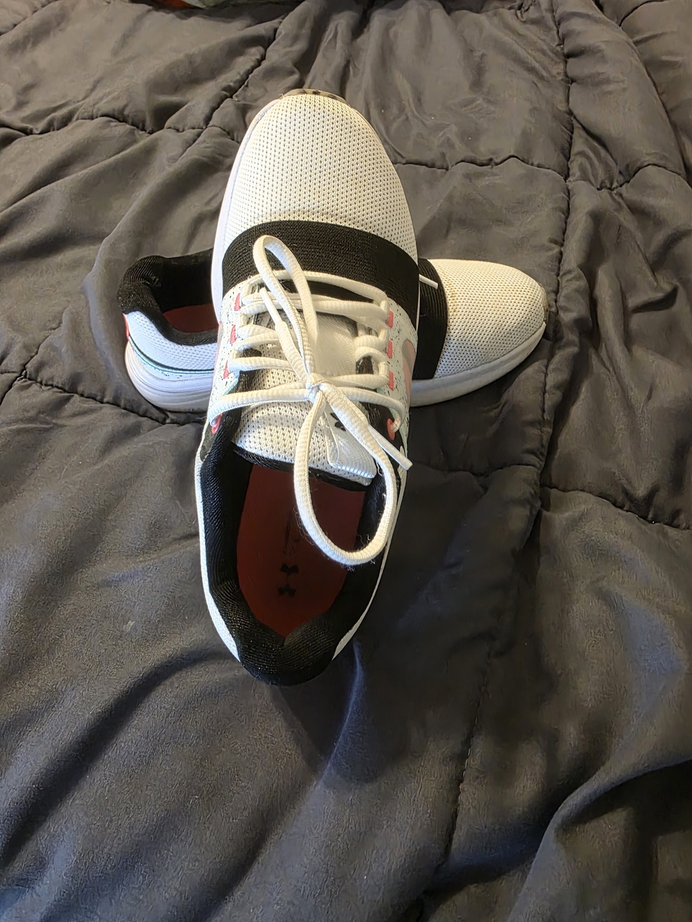 Under Armour White and Black Athletic Lace-Up Sneakers with Pink Accents